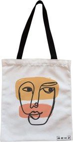 Sacosa de Panza pentru Cumparaturi, Geanta Tote, model Lines Art, Cu fermoar, 38x34.5 cm, Alba, BEKZ®