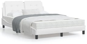 3214104 vidaXL Cadru de pat cu lumini LED, alb, 140x190 cm, piele ecologică