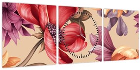 Tablou - Flori de epocă (cu ceas) (90x30 cm)