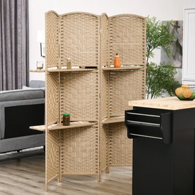 HOMCOM Paravan Interior Pliabil cu 4 Panouri și Rafturi, 160x1,6x170 cm, Natural | Aosom Romania