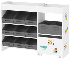 AIYAPLAY Etajeră pentru jucării pentru copii etajeră pentru cărți 11 coșuri de depozitare din material nețesut 105 x 30 x 80 cm alb | Aosom Romania