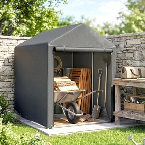 Outsunny Magazie pentru Scule cu Protecție UV și Intrare cu Fermoar, Cort de Garaj, 120x179x165 cm, Gri Închis | Aosom Romania