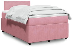vidaXL Pat box spring cu saltea, roz, 120x200 cm, catifea