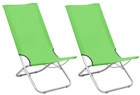 vidaXL Scaune de plajă pliante, 2 buc., verde, material textil