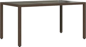 vidaXL Masă de grădină cu blat din sticlă maro 150x90x75 cm, poliratan