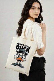 Sacosa de Panza pentru Cumparaturi, Geanta Tote, model I dont't give a Duck 38 x 34.5 cm, Alba, BEKZ®