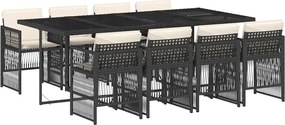 vidaXL Set mobilier de grădină cu perne, 9 piese, negru, poliratan