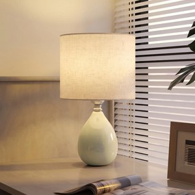 HOMCOM Lampă de masă din ceramică, cu abajur textil aspect in, E27, întrerupător basculant, pentru dormitor, crem | Aosom Romania