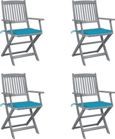 vidaXL Scaune pliabile de exterior cu perne, 4 buc., lemn masiv acacia