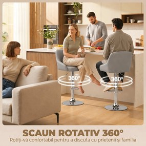 HOMCOM Set de 2 Scaune de Bar Rotative Reglabile pentru Bucătărie, Gri Deschis | Aosom Romania