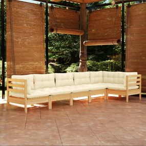 Set mobilier gradina cu perne crem, 6 piese, lemn de pin maro si crem, 6