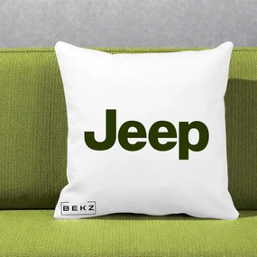 Perna Personalizata cu emblema Jeep, 40x40 cm, Alba Mata, Husa Detasabila, Perna Inclusa, BEKZ®