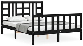 3191975 vidaXL Cadru de pat cu tăblie, negru, 140x200 cm, lemn masiv
