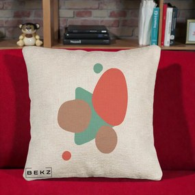 Perna Decorativa Abstract Forme Coral Turcoaz, 40x40 cm, Bej Canapea, Husa Detasabila, Perna Inclusa, BEKZ®