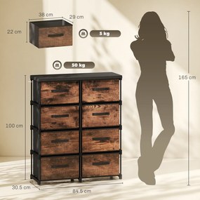 HOMCOM Comodă cu 8 Sertare, Mobilier din Metal pentru Dormitor, Maro Rustic | Aosom Romania