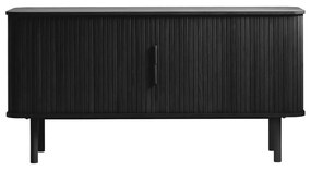 Comodă neagră joasă cu aspect de lemn de stejar cu ușă glisantă 76x160 cm Cavo – Unique Furniture
