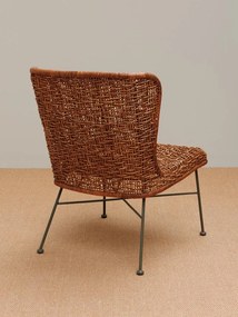 Scaun dining împletit din ratan, maro, cu spătar înaripat și picioare verzi din metal, 80 x 60 x 62 cm, „Melati”