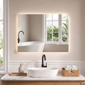 HOMCOM Oglindă de Baie cu LED 60x80 cm, 3 Culori, Intensitate Reglabilă, Memorie, Antiaburire, Comutator Tactil | Aosom Romania