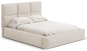 Pat matrimonial bej tapițat cu spațiu de depozitare cu somieră 200x200 cm Libera – Windsor &amp; Co Sofas