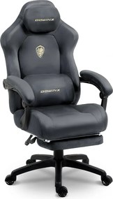 DOWINX – Scaun Gaming, Suport Lombar cu Masaj, Șezut cu Arcuri Metalice și Spumă, Rabatabil 90°-160°, Suport picioare, Rezistent 160 kg, material textil, Gri Inchis