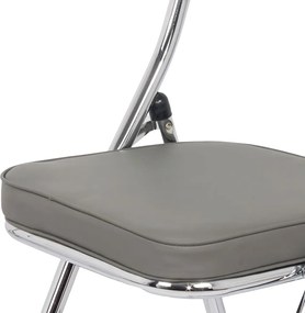 Scaun pliant gri HRC 607 din piele ecologică și cadru metalic cromat