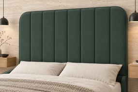 Pat tapițat din stofă Calista 160×200 cm, verde marin, cu ladă de depozitare
