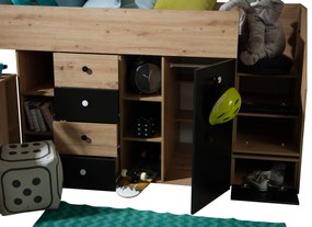 Pat pentru copii combinat 90 cm Sami 3 (Stejar artisan + negru mat + mânere albe) (S). 1085816