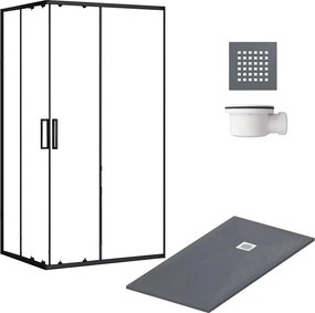 Pachet cabina de dus negru Balneo 80x100 cm, cadita pentru dus Balneo gri, sifon cadita si capac cadita gri