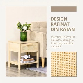 HOMCOM Noptieră Modernă din MDF, Design cu Sertar și Raft pentru Depozitare, 40x40x48 cm, Culoare Lemn Natur | Aosom Romania