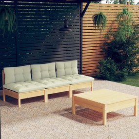 3096082 vidaXL Set mobilier grădină cu perne crem, 4 piese, lemn de pin