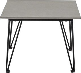 Măsuță de cafea pătrată din fibrociment și metal, gri și negru, cu picioare în V, finisaj mat, 42 x 55 x 55 cm, „Mundo”