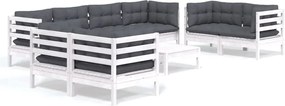 vidaXL Set mobilier de grădină cu perne, 9 piese, lemn masiv de pin