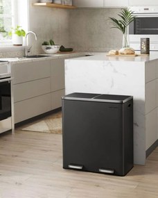 Coș pentru sortarea deșeurilor SORT, 2x30 l + saci de gunoi, negru/argintiu SongmicsHome