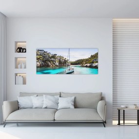 Tablou - Plajă cu barca cu pânze (120x50 cm)