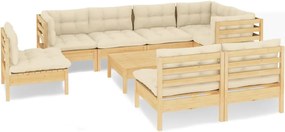 vidaXL Set mobilier grădină cu perne crem, 9 piese, lemn masiv de pin
