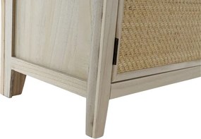 Cuier de hol din lemn de paulownia și rattan cu oglindă și banchetă cu depozitare, 92×40×181 cm, „Perchero"