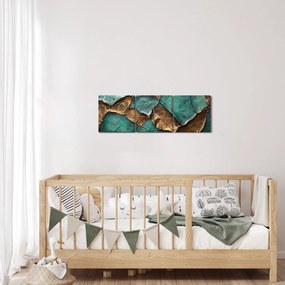 Tablou - Pictură verde-auriu (cu ceas) (90x30 cm)