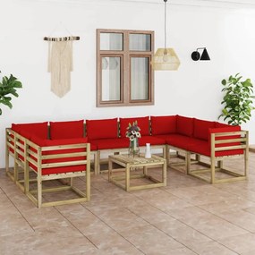 Set mobilier de gradina cu perne, 10 piese, lemn tratat