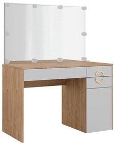 SEA441 - Set Masa toaleta, 115 cm, cosmetica machiaj, oglinda cu sau fara LED, masuta vanity, cu sau fara scaun - Alb-Maro