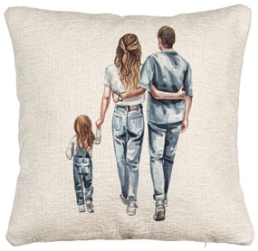 Perna Decorativa Canapea, Model Family in Blue, 40x40 cm, Cu fermoar