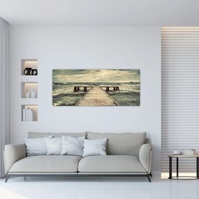 Tablou cu dig din lemn la mare (120x50 cm)