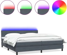 vidaXL Pat cu arcuri cu saltea și LED, gri închis, 180x210 cm, catifea