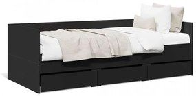 Cadru pat de zi cu sertare, negru, 90x190 cm, lemn prelucrat