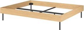Pat matrimonial în culoare naturală din placă aglomerată de lemn cu aspect de lemn de stejar fără tăblie cu somieră 200x200 cm Streiko – noo.ma