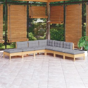 3096321 vidaXL Set mobilier grădină cu perne gri, 7 piese, lemn masiv de pin
