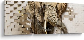 Tablou - Elefant spârgând peretele (cu ceas) (90x30 cm)