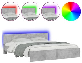 3207584 vidaXL Cadru de pat cu tăblie și LED, gri beton, 200x200 cm