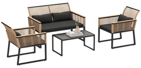 Outsunny Set Mobilier de Grădină din 4 Piese cu Canapea, 2 Fotolii și Măsuță de Cafea, 116x71x78 cm, Negru | Aosom Romania