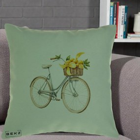 Perna Decorativa Bicicleta cu Cos de Lamai Mediteranean, 40x40 cm, Verde, Husa Detasabila, Perna Inclusa, BEKZ®