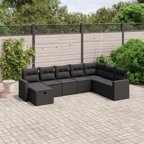 3263581 vidaXL Set mobilier de grădină cu perne, 8 piese, negru, poliratan